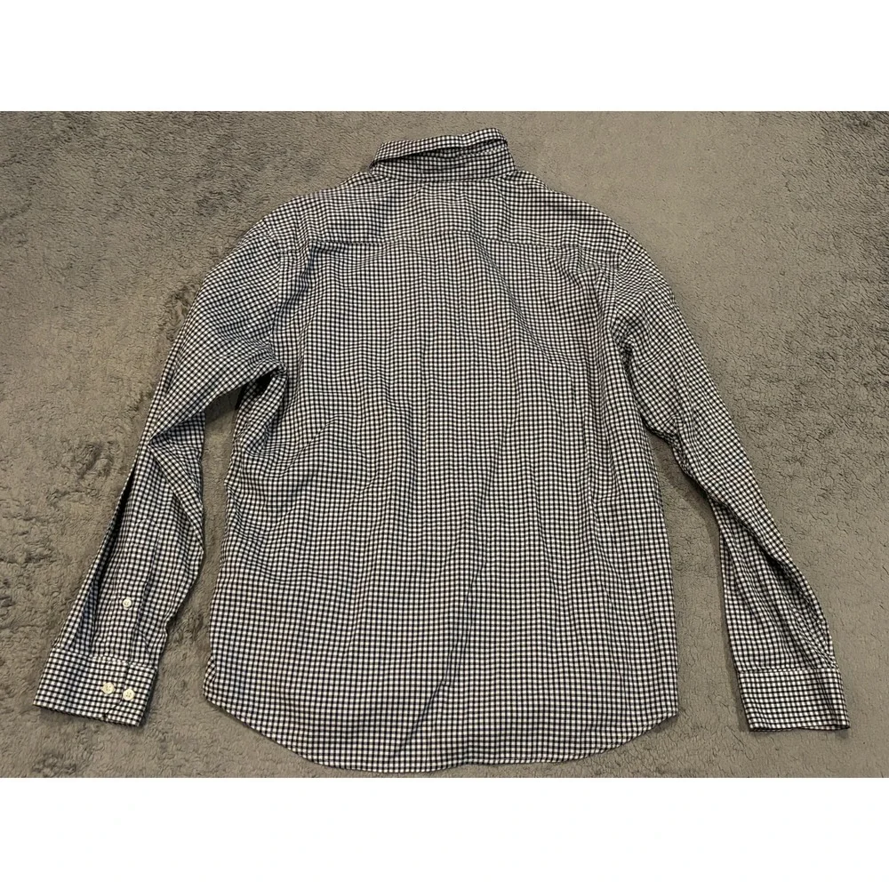 Banana Republic Mens XL Navy Blue Check Oxford Untucked Fit Long Sleeve Shirt